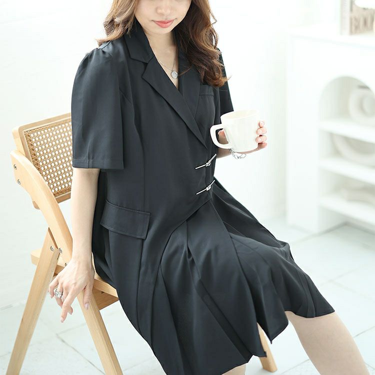 大きいサイズ レディース テーラードカラー半袖ワンピース　goldy-1532