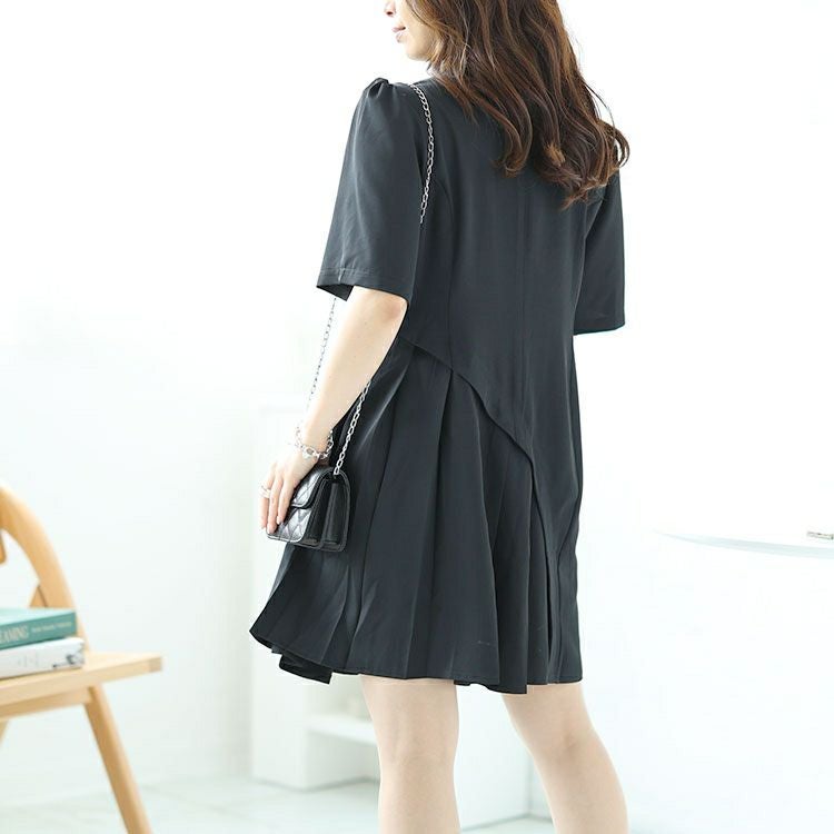 大きいサイズ レディース テーラードカラー半袖ワンピース　goldy-1532