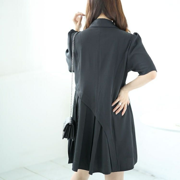 大きいサイズ レディース テーラードカラー半袖ワンピース　goldy-1532