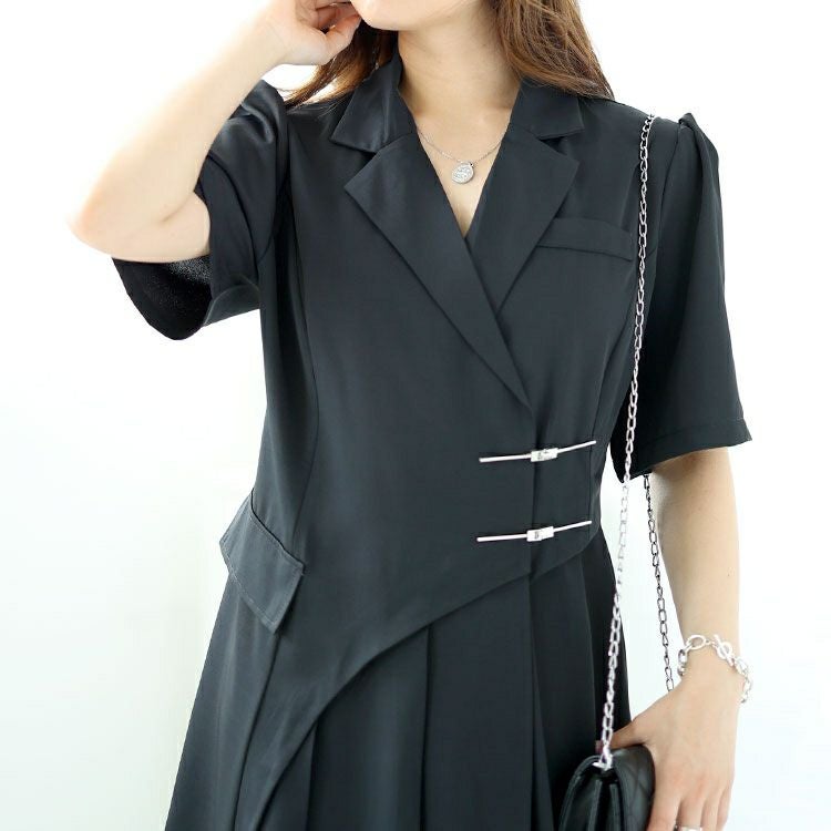 大きいサイズ レディース テーラードカラー半袖ワンピース　goldy-1532