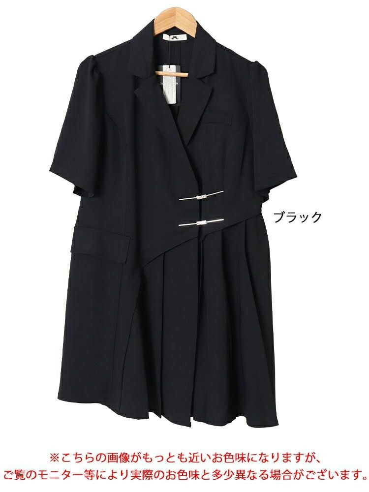 大きいサイズ レディース テーラードカラー半袖ワンピース　goldy-1532