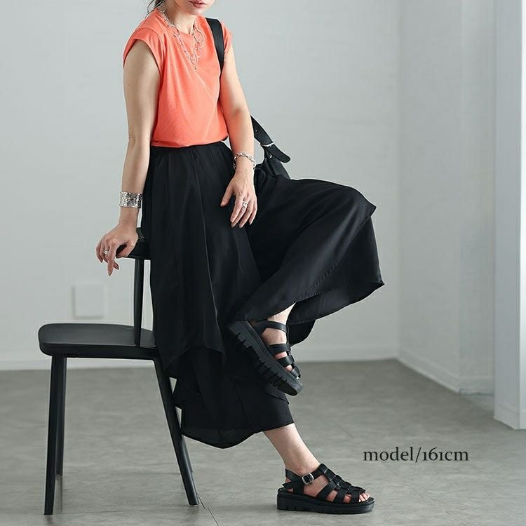 大きいサイズ レディース 変形レイヤードワイドパンツ　jpn013