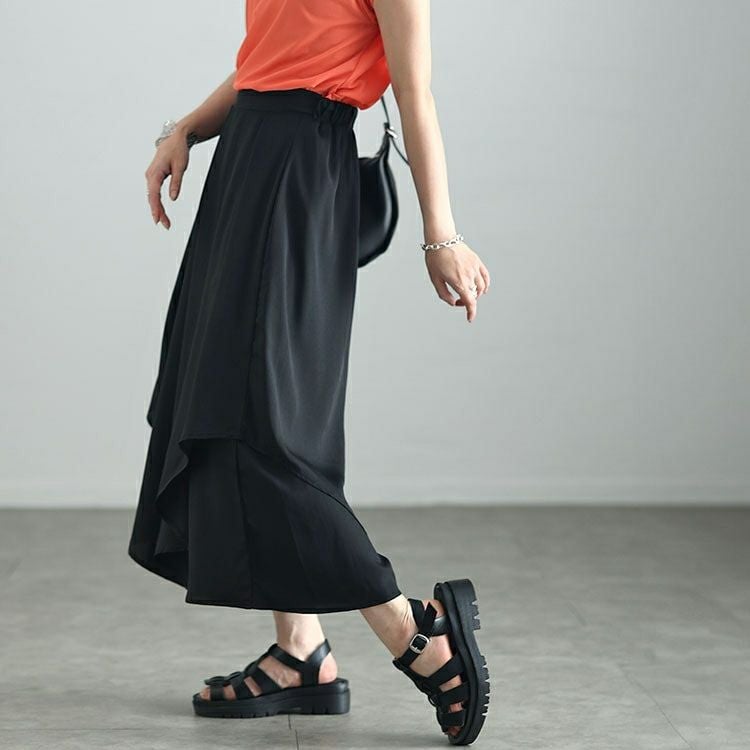 大きいサイズ レディース 変形レイヤードワイドパンツ　jpn013