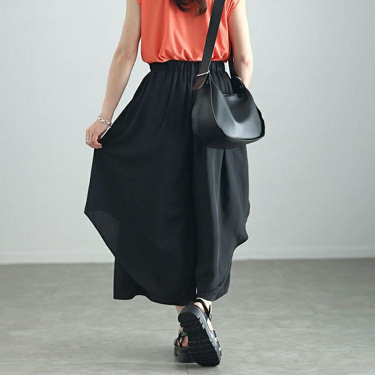 大きいサイズ レディース 変形レイヤードワイドパンツ　jpn013