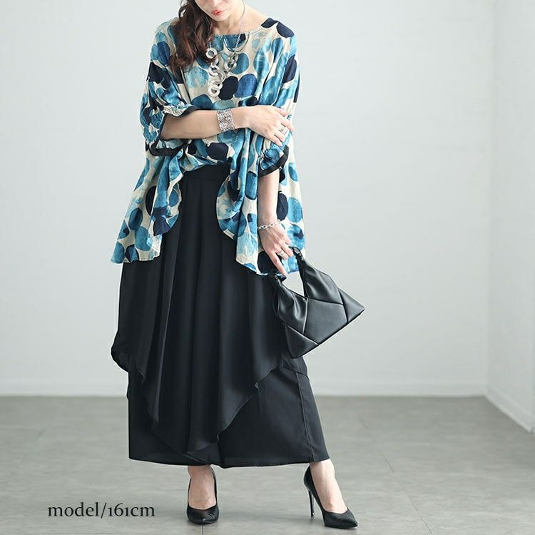 大きいサイズ レディース 変形レイヤードワイドパンツ　jpn013