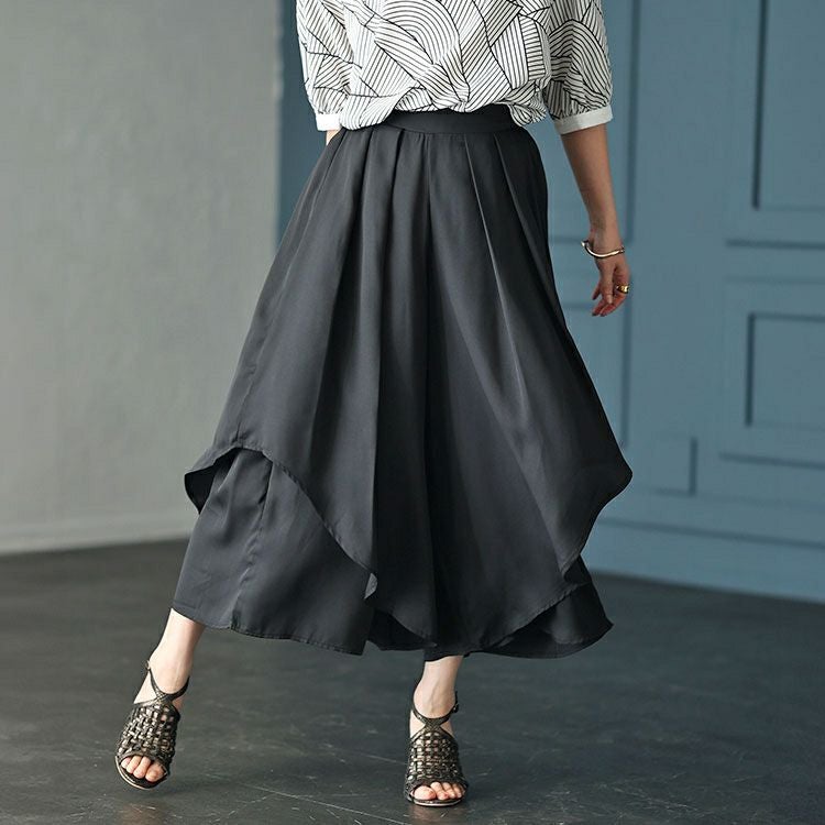 大きいサイズ レディース 変形レイヤードワイドパンツ　jpn013