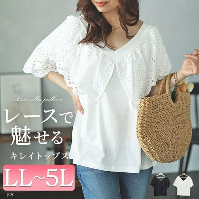 大きいサイズ レディース Vネックカットワークレースブラウス　nh240315 【メール便可】