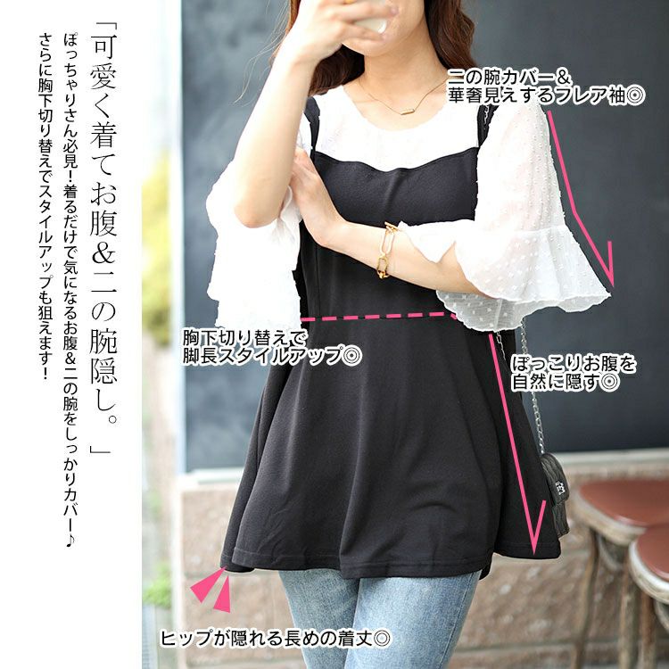 大きいサイズ レディース ドットシアーブラウスドッキングペプラムビスチェトップス　nh240367 【メール便可】