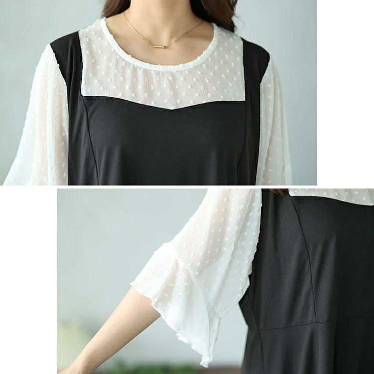 大きいサイズ レディース ドットシアーブラウスドッキングペプラムビスチェトップス　nh240367 【メール便可】