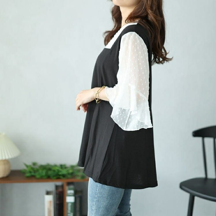 大きいサイズ レディース ドットシアーブラウスドッキングペプラムビスチェトップス　nh240367 【メール便可】
