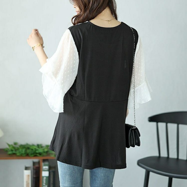 大きいサイズ レディース ドットシアーブラウスドッキングペプラムビスチェトップス　nh240367 【メール便可】