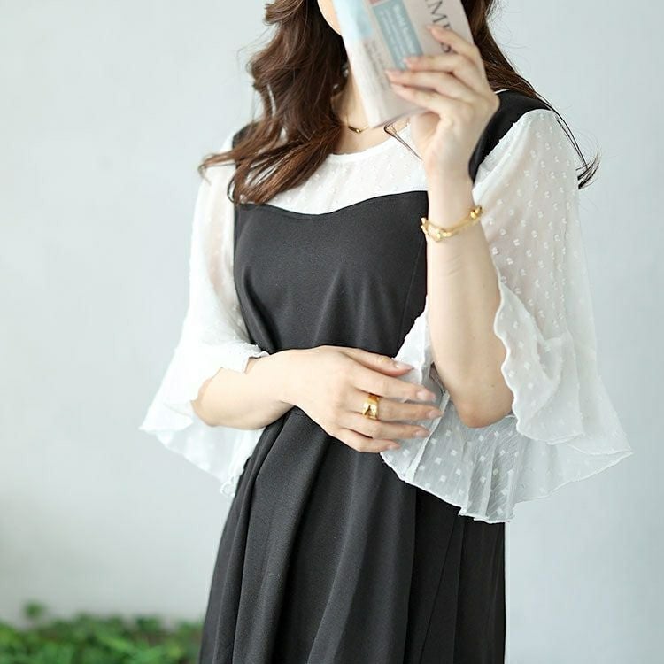 大きいサイズ レディース ドットシアーブラウスドッキングペプラムビスチェトップス　nh240367 【メール便可】