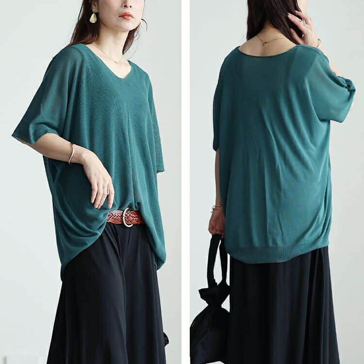 大きいサイズ レディース 編み切り替えドルマンニットプルオーバー　fem-490