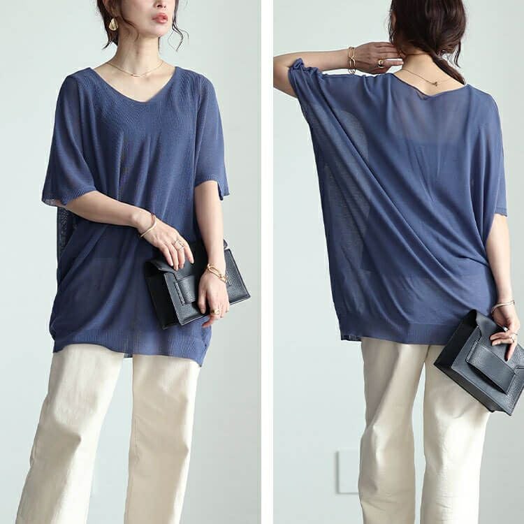 大きいサイズ レディース 編み切り替えドルマンニットプルオーバー　fem-490