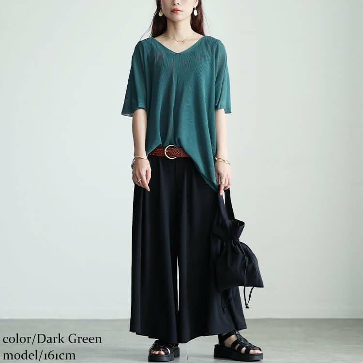 大きいサイズ レディース 編み切り替えドルマンニットプルオーバー　fem-490 ダークグリーン