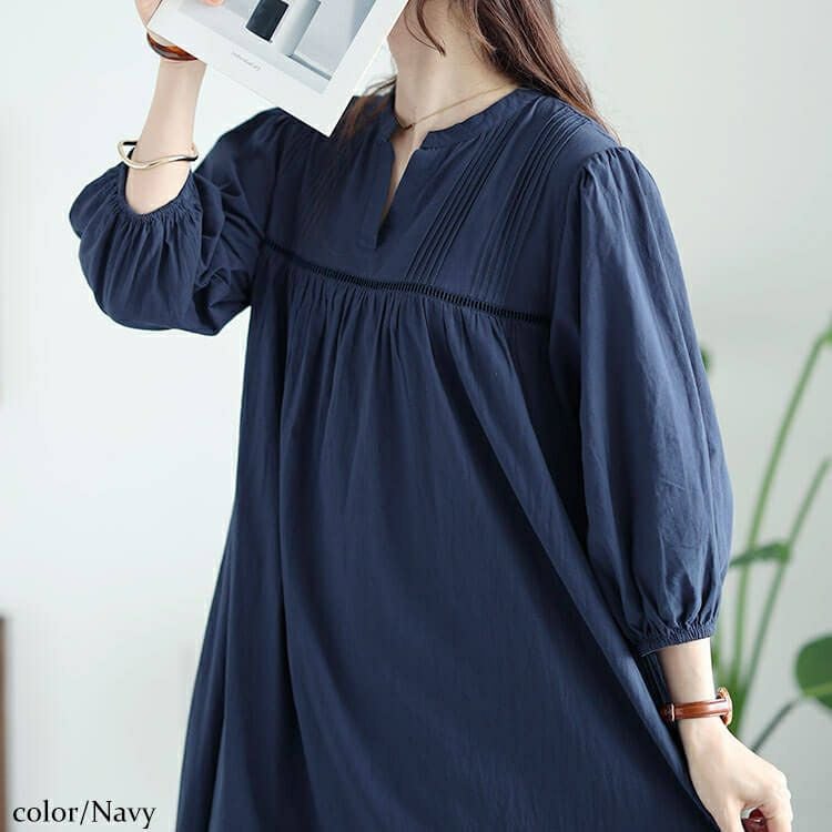 大きいサイズ レディース ピンタックコットンティアードワンピース　maru-30015