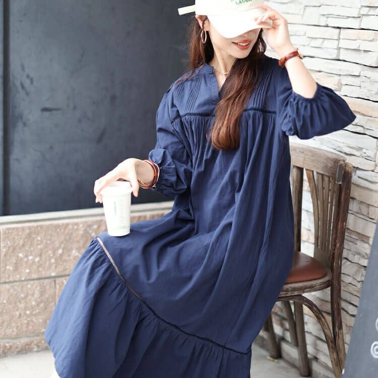 大きいサイズ レディース ピンタックコットンティアードワンピース　maru-30015