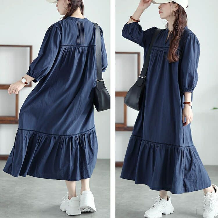 大きいサイズ レディース ピンタックコットンティアードワンピース　maru-30015