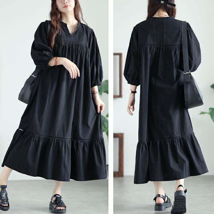 大きいサイズ レディース ピンタックコットンティアードワンピース　maru-30015