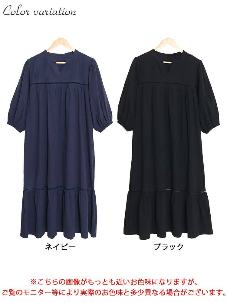 大きいサイズ レディース ピンタックコットンティアードワンピース　maru-30015