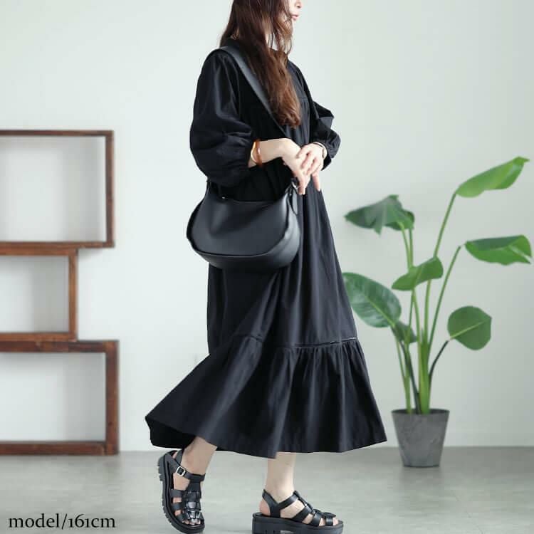 大きいサイズ レディース ピンタックコットンティアードワンピース　maru-30015 ブラック