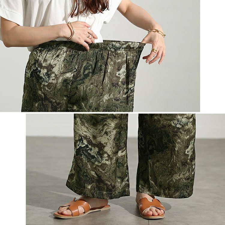 大きいサイズ レディース ニュアンス柄ワイドパンツ　maru-30034 【メール便可】