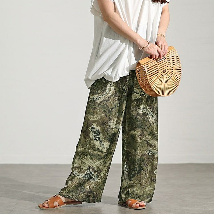 大きいサイズ レディース ニュアンス柄ワイドパンツ　maru-30034 【メール便可】