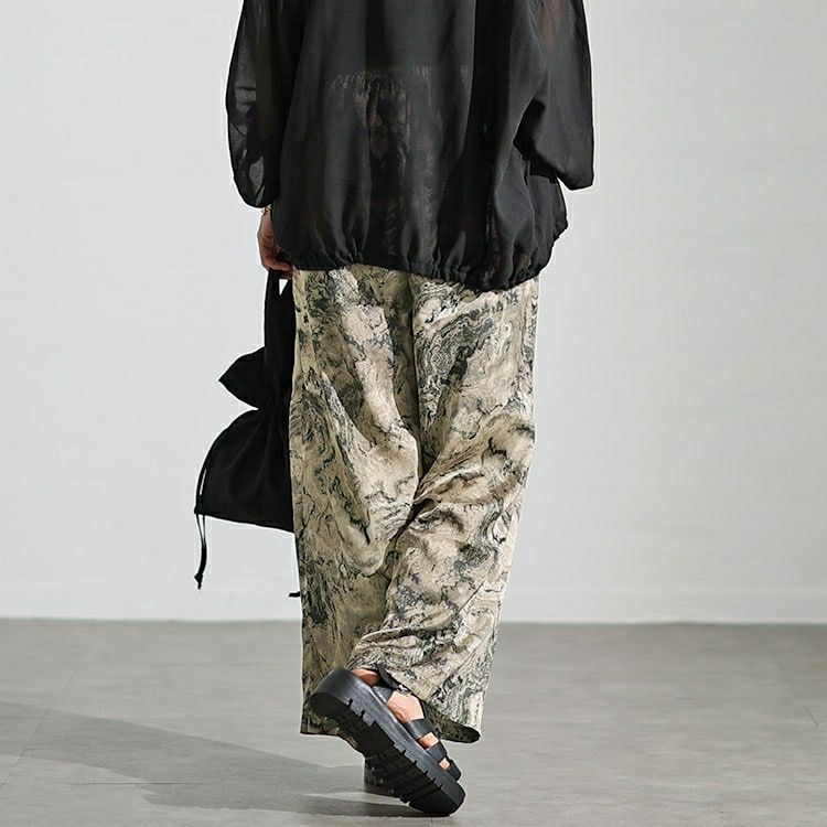 大きいサイズ レディース ニュアンス柄ワイドパンツ　maru-30034 【メール便可】