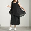 大きいサイズ レディース プリーツイレギュラーヘムレイヤードノースリーブワンピース　maru-30006 ブラック