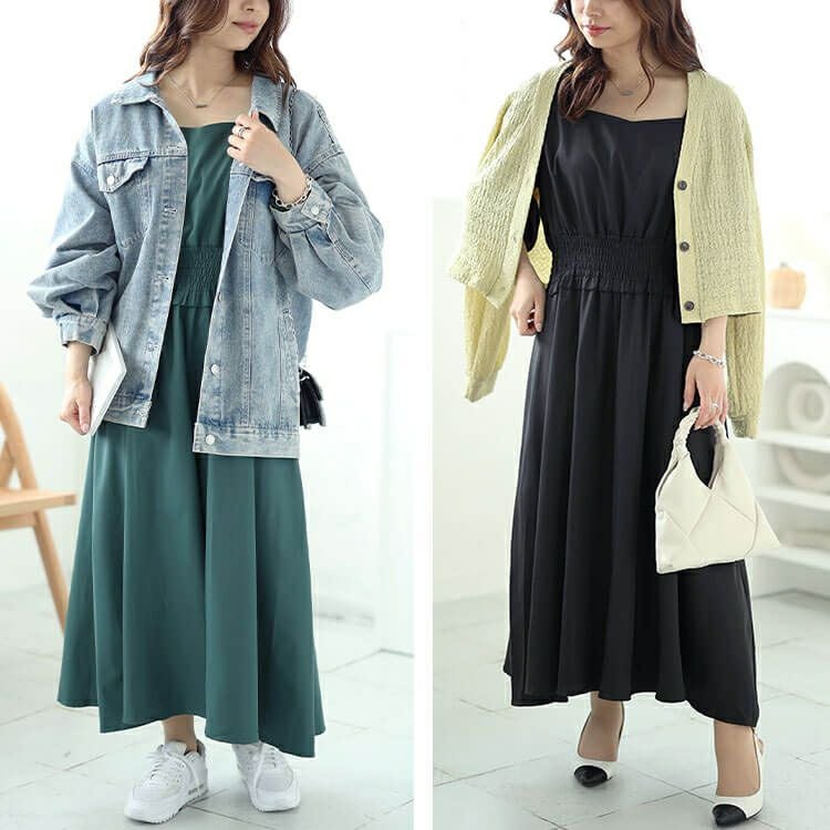 大きいサイズ レディース ハートネックウエストシャーリングワンピース　fem-487