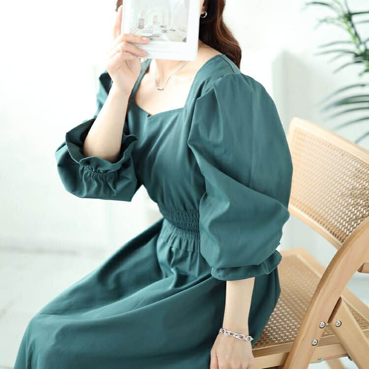 大きいサイズ レディース ハートネックウエストシャーリングワンピース　fem-487