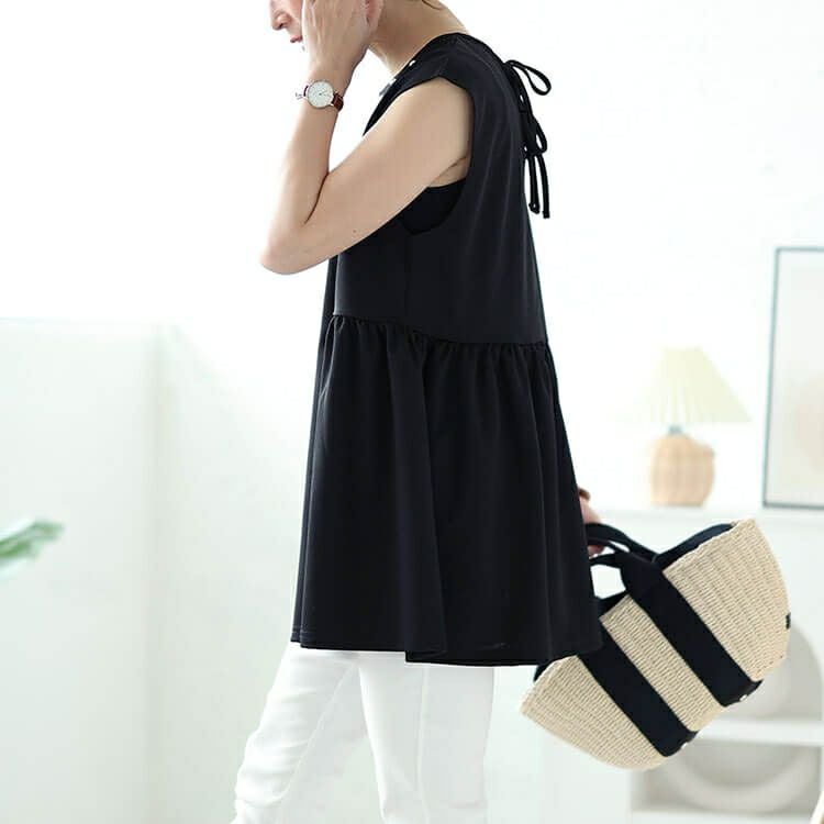 大きいサイズ レディース パール付きバックリボンペプラムチュニック　ch-2012