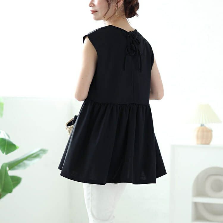 大きいサイズ レディース パール付きバックリボンペプラムチュニック　ch-2012