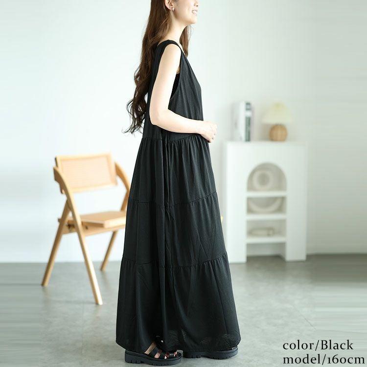 大きいサイズ レディース Vネックノースリーブティアードワンピース　cast-5544049