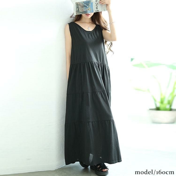 大きいサイズ レディース Vネックノースリーブティアードワンピース　cast-5544049 ブラック