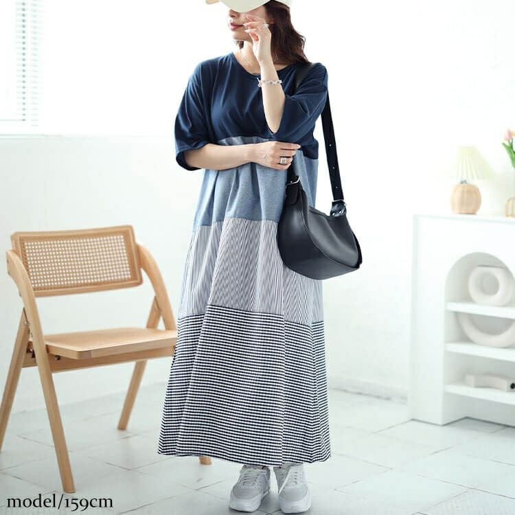 大きいサイズ レディース 異素材切り替えワンピース　cast-5544048 【メール便可】