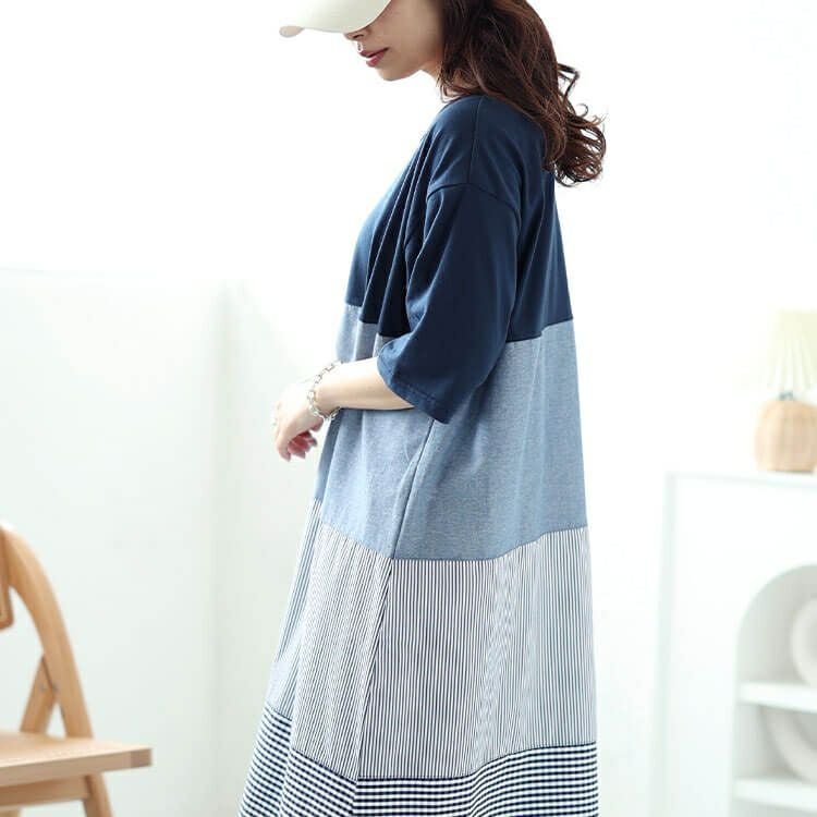 大きいサイズ レディース 異素材切り替えワンピース　cast-5544048 【メール便可】