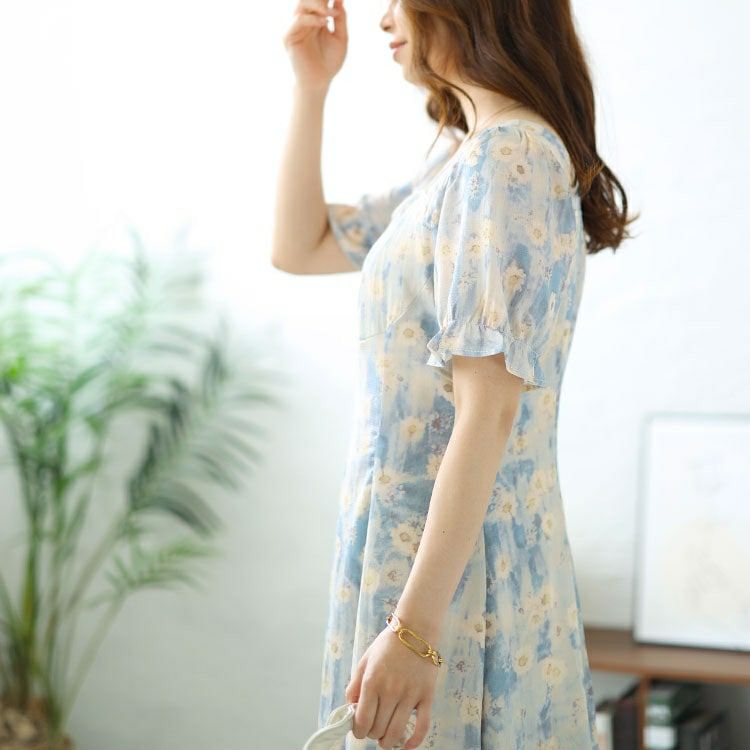 大きいサイズ レディース パールネック花柄ロングワンピース　goldy-1546