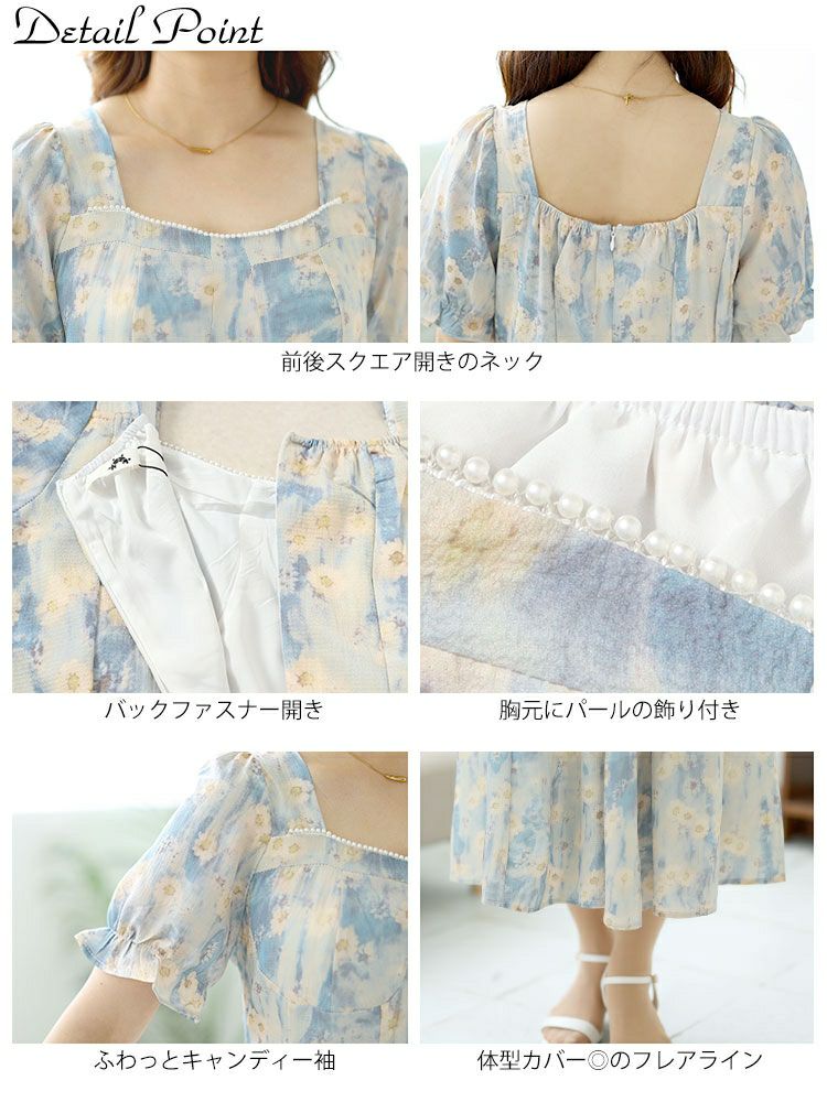 大きいサイズ レディース パールネック花柄ロングワンピース　goldy-1546