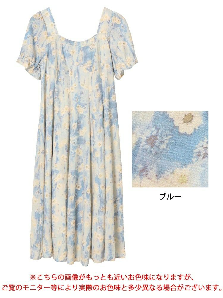 大きいサイズ レディース パールネック花柄ロングワンピース　goldy-1546