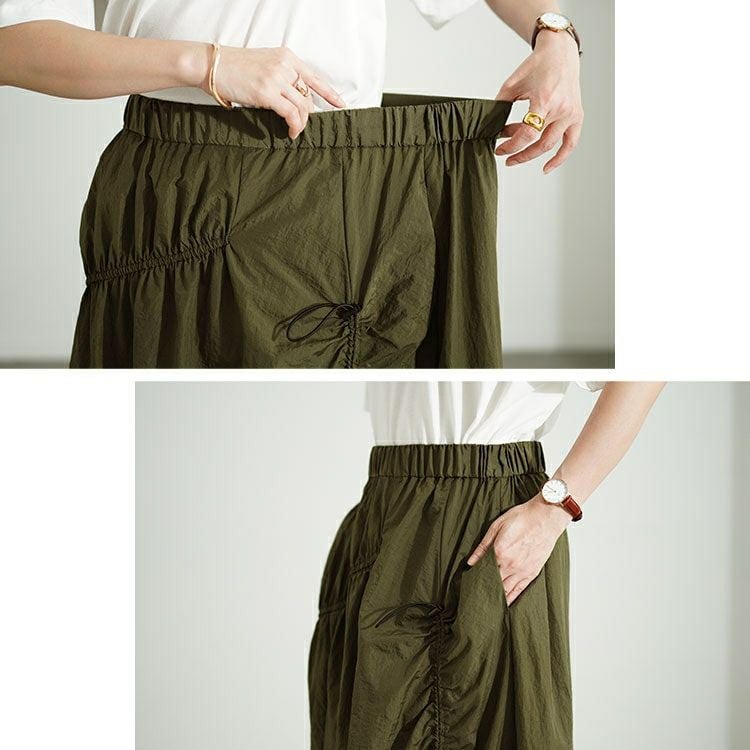 大きいサイズ レディース アシメドロストギャザースカート　fem-501