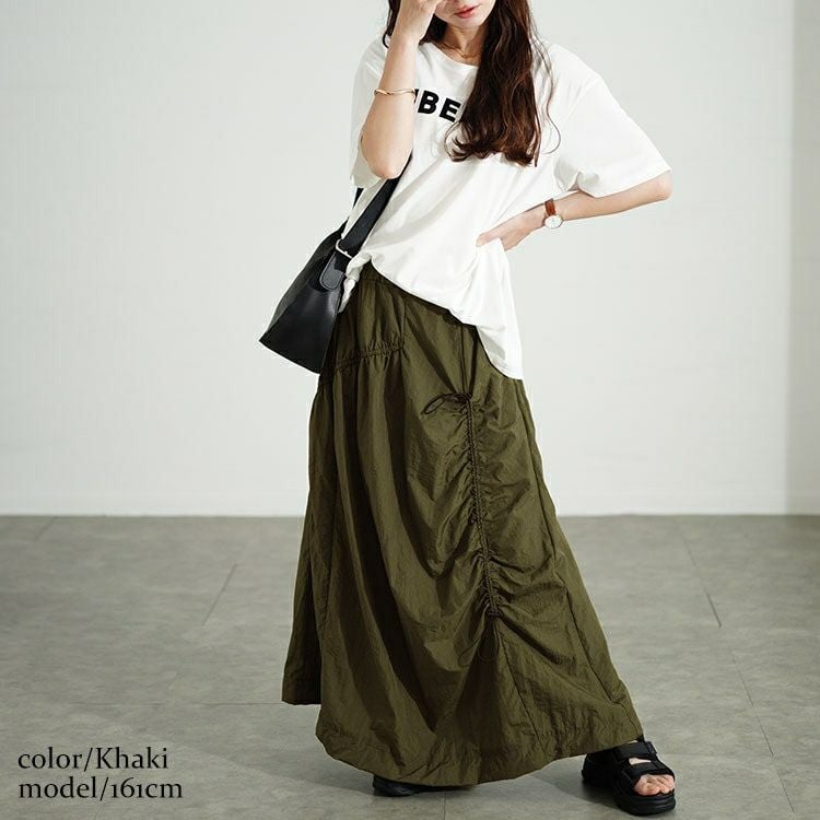 大きいサイズ レディース アシメドロストギャザースカート　fem-501