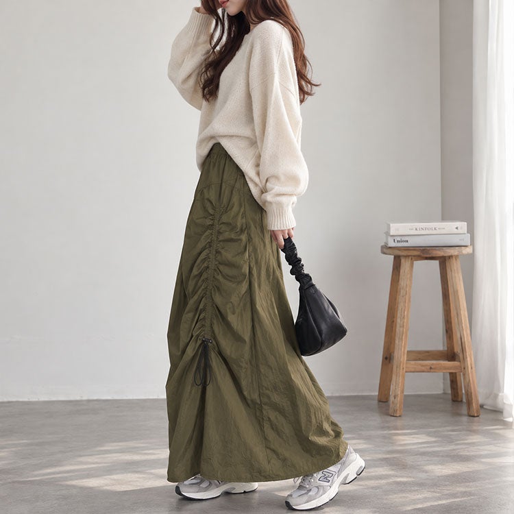 大きいサイズ レディース アシメドロストギャザースカート　fem-501
