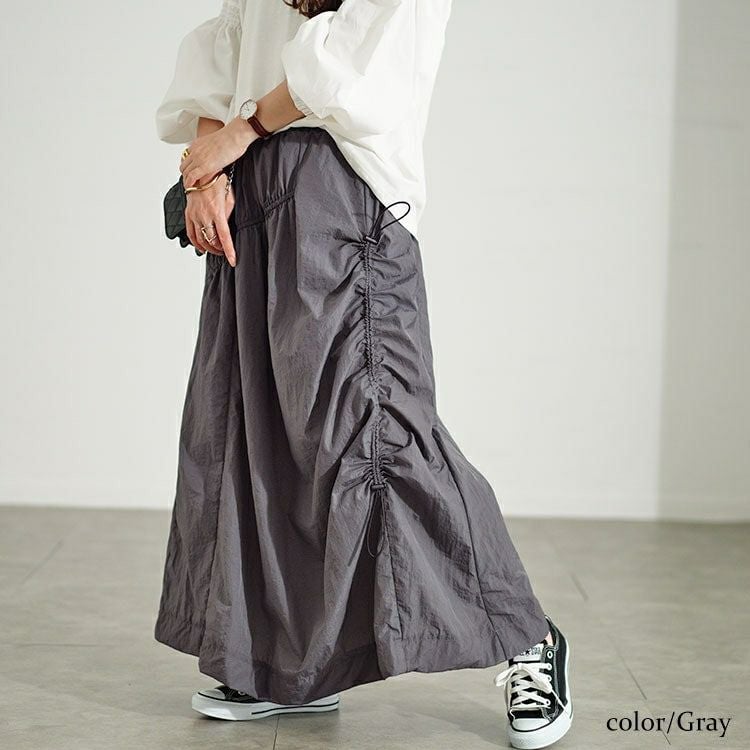 大きいサイズ レディース アシメドロストギャザースカート　fem-501