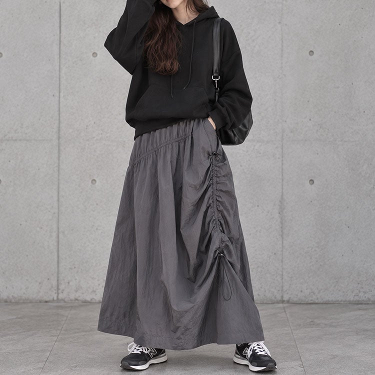 大きいサイズ レディース アシメドロストギャザースカート　fem-501