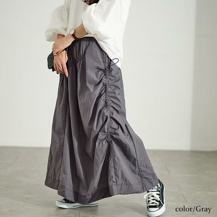 大きいサイズ レディース アシメドロストギャザースカート　fem-501 グレー
