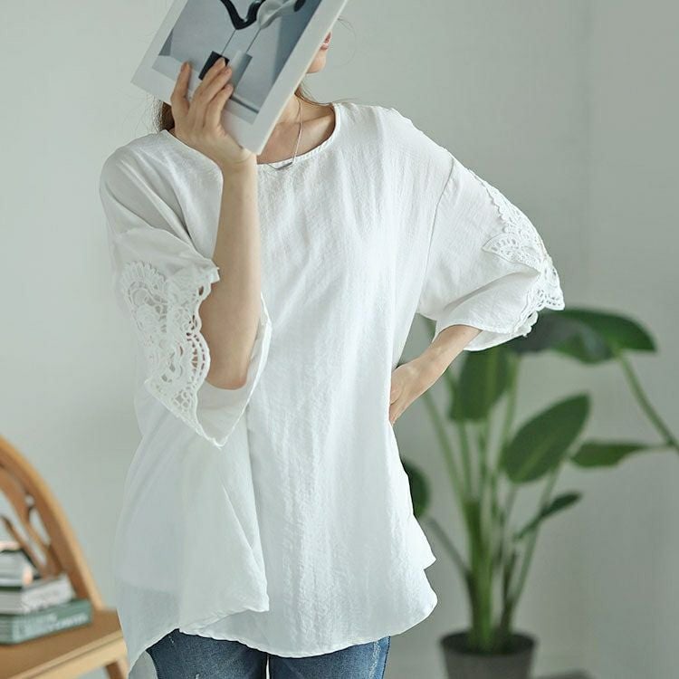 大きいサイズ レディース レースフレアスリーブバックギャザープルオーバー　nh240357 【メール便可】