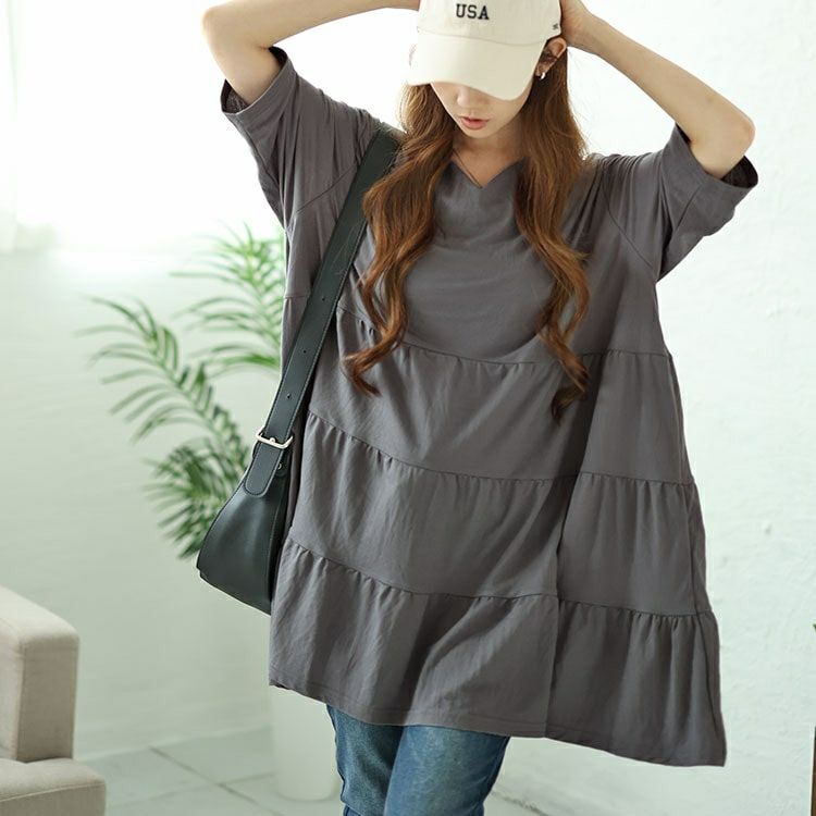 大きいサイズ レディース Vネックティアードチュニック　cast-5546010 【メール便可】