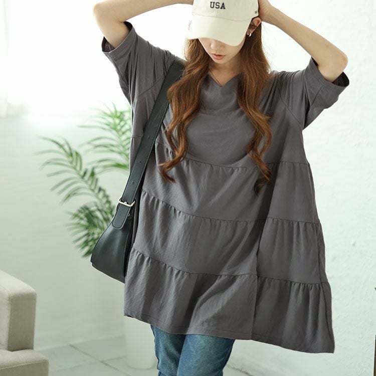 大きいサイズ レディース Vネックティアードチュニック　cast-5546010 【メール便可】 グレー