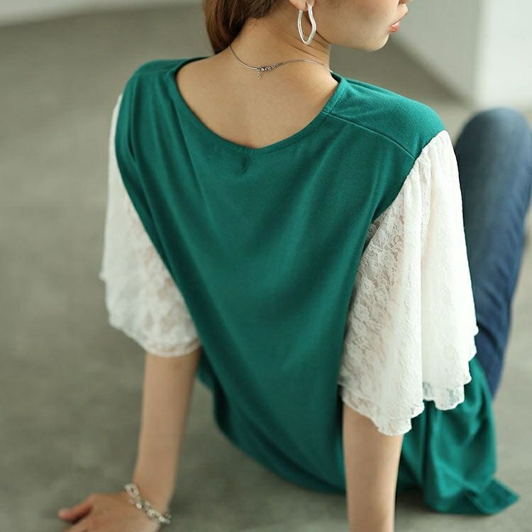 大きいサイズ レディース レースティアードスリーブプルオーバー　cast-5546004 【メール便可】